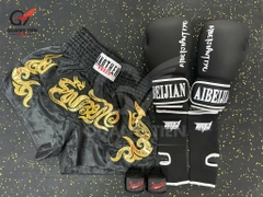 COMBO TẬP BOXING CƠ BẢN GĂNG BOXING + BĂNG ĐA + QUẦN MUAY + TẤT BẢO VỆ - ĐEN