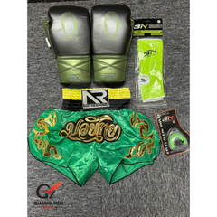 COMBO TẬP BOXING CƠ BẢN GĂNG BOXING + BĂNG ĐA + QUẦN MUAY + TẤT BẢO VỆ - Xanh Lá