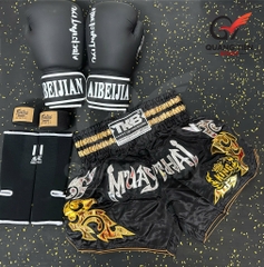 COMBO TẬP BOXING CƠ BẢN GĂNG BOXING + BĂNG ĐA + QUẦN MUAY + TẤT BẢO VỆ - ĐEN