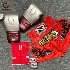 COMBO TẬP BOXING CƠ BẢN GĂNG BOXING + BĂNG ĐA + QUẦN MUAY + TẤT BẢO VỆ - ĐỎ