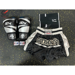 COMBO TẬP BOXING CƠ BẢN GĂNG BOXING + BĂNG ĐA + QUẦN MUAY + TẤT BẢO VỆ - ĐEN