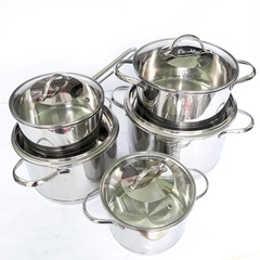 Bộ nồi inox 304 Sillit FIVESTAR cao cấp 5 chiếc 3 đáy (nắp kính) 10 pcs