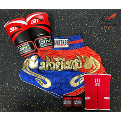 COMBO TẬP BOXING CƠ BẢN GĂNG BOXING + BĂNG ĐA + QUẦN MUAY + TẤT BẢO VỆ - ĐỎ