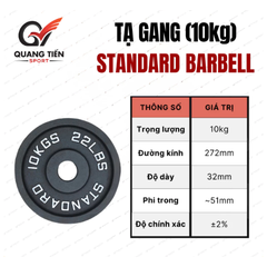 Tạ gang Standard Barbell - 01 cặp bánh tạ gang tập gym, tập tạ đủ size