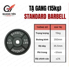 Tạ gang Standard Barbell - 01 cặp bánh tạ gang tập gym, tập tạ đủ size