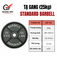 Tạ gang Standard Barbell - 01 cặp bánh tạ gang tập gym, tập tạ đủ size