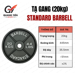 Tạ gang Standard Barbell - 01 cặp bánh tạ gang tập gym, tập tạ đủ size
