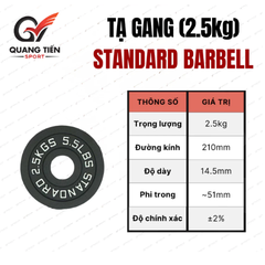 Tạ gang Standard Barbell - 01 cặp bánh tạ gang tập gym, tập tạ đủ size