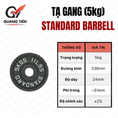 Tạ gang Standard Barbell - 01 cặp bánh tạ gang tập gym, tập tạ đủ size