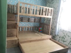 GIƯỜNG 3 TẦNG (1M2-1M4-1M2) CẦU THANG HỘC KÉO GỖ TẦN BÌ - GN28R