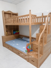 GIƯỜNG TẦNG CẦU THANG HỘC KÉO GỖ TẦN BÌ (SỒI NGA) - GT01