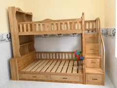 GIƯỜNG TẦNG CẦU THANG HỘC KÉO GỖ TẦN BÌ (SỒI NGA) - GT01