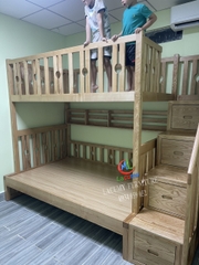GIƯỜNG 2 TẦNG (1M2-1M4) CẦU THANG HỘC KÉO GỖ TẦN BÌ - GN30