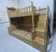 GIƯỜNG TẦNG CẦU THANG HỘC KÉO GỖ TẦN BÌ (SỒI NGA) - GT01