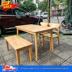 Bộ bàn ăn 1m2 1 ghế bench 2 ghế Mango mặt gỗ – Kết hợp độc đáo, tiết kiệm diện tích