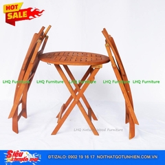Bộ Bàn Cafe Xếp Gọn Xuất Khẩu – Bàn Tròn 60 Cao 73cm, Ghế Xếp Có Tay Vịn