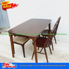 Bộ bàn ăn chân tròn 1m2 2 ghế 6 nan 1 bench – Kết hợp độc đáo, tiết kiệm diện tích
