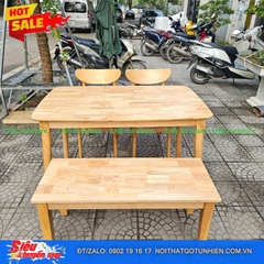 Bộ bàn ăn 1m2 1 ghế bench 2 ghế Mango mặt gỗ – Kết hợp độc đáo, tiết kiệm diện tích