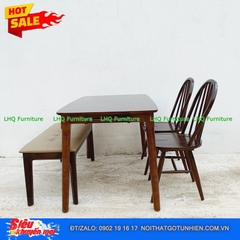 Bộ bàn ăn chân tròn 1m2 2 ghế 6 nan 1 bench – Kết hợp độc đáo, tiết kiệm diện tích