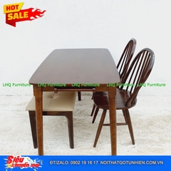 Bộ bàn ăn chân tròn 1m2 2 ghế 6 nan 1 bench – Kết hợp độc đáo, tiết kiệm diện tích