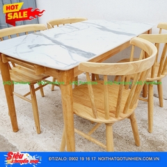 Bộ bàn ăn 1m2 4 ghế 9 nan gỗ cao su tự nhiên – Thoáng mát, bền đẹp sang trọng