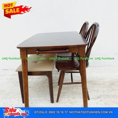 Bộ bàn ăn chân tròn 1m2 2 ghế 6 nan 1 bench – Kết hợp độc đáo, tiết kiệm diện tích