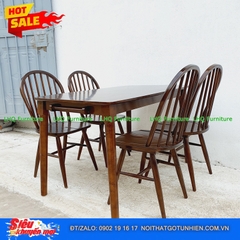 Bộ bàn ăn 1m2 4 ghế 6 nan màu walnut – Sang trọng, thoáng mát, tinh tế cho phòng ăn