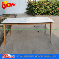Bộ bàn 1,6m giả đá 6 ghế Cabin – Màu tự nhiên và Walnut, ghế đẩy gọn, tiết kiệm diện tích