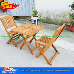Bộ Bàn Ghế Cafe Xếp Gọn Gỗ Tràm – Bàn Vuông 50 Cao 52, Ghế Xếp Xuôi Tiện Lợi