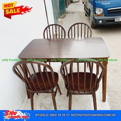 Bộ bàn ăn 1m2 4 ghế 6 nan màu walnut – Sang trọng, thoáng mát, tinh tế cho phòng ăn