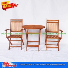 Bộ Bàn Cafe Xếp Gọn Xuất Khẩu – Bàn Tròn 60 Cao 73cm, Ghế Xếp Có Tay Vịn