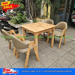 Bộ bàn ăn 4 ghế chữ A bàn vuông 80cm – Gỗ tự nhiên, thiết kế độc đáo cho không gian nhỏ