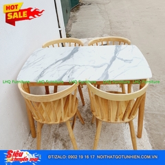 Bộ bàn ăn 1m2 4 ghế 9 nan gỗ cao su tự nhiên – Thoáng mát, bền đẹp sang trọng
