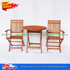 Bộ Bàn Cafe Xếp Gọn Xuất Khẩu – Bàn Tròn 60 Cao 73cm, Ghế Xếp Có Tay Vịn