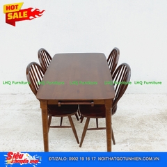 Bộ bàn ăn 1m2 4 ghế 6 nan màu walnut – Sang trọng, thoáng mát, tinh tế cho phòng ăn