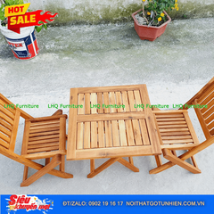 Bộ Bàn Ghế Cafe Xếp Gọn Gỗ Tràm – Bàn Vuông 50 Cao 52, Ghế Xếp Xuôi Tiện Lợi
