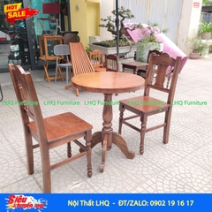 Bàn Vintage Tròn 60 – Cột Tròn Tiện, Bốn Đế Vững, Phong Cách Cổ Điển