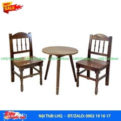 Bộ 2 Ghế Vintage Cao 35cm + Bàn 50cm – Chân Cong, Chân Thẳng Hay Chân Vuông