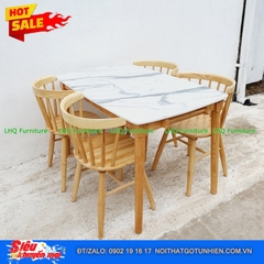 Bộ bàn ăn 1m2 4 ghế 9 nan gỗ cao su tự nhiên – Thoáng mát, bền đẹp sang trọng
