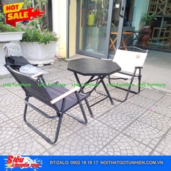 Bộ Bàn Bát Giác Khung Sắt Xếp Gọn + 2 Ghế Camping – Siêu Khuyến Mại