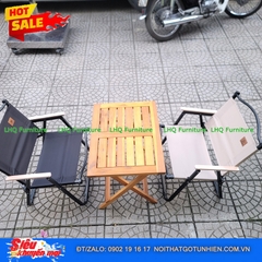 Bàn Chữ Nhật 40x60 Gỗ Tràm Tự Nhiên + 4 Ghế Camping – Bền Đẹp, Sang Trọng, Xếp Gọn