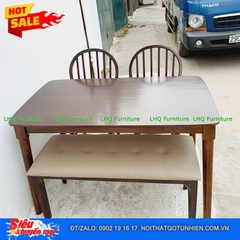 Bộ bàn ăn chân tròn 1m2 2 ghế 6 nan 1 bench – Kết hợp độc đáo, tiết kiệm diện tích
