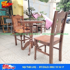 Bàn Vintage Tròn 60 – Cột Tròn Tiện, Bốn Đế Vững, Phong Cách Cổ Điển