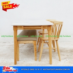 Bộ bàn ăn 1m2 2 ghế 9 nan 1 bench – Kết hợp độc đáo, tiết kiệm diện tích cho mọi nhà