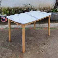 Bộ bàn ăn 2 ghế Butter 1 ghế bench – Bàn mặt giả đá 1m2 – Gỗ cao su tự nhiên – Nội Thất LHQ