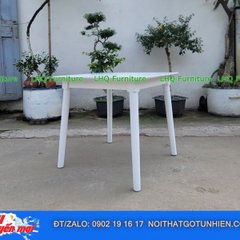 Bộ bàn ăn 4 ghế song tiện sơn trắng – Bàn chân tròn vuông 80cm – Nội Thất LHQ