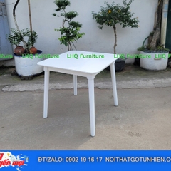 Bộ bàn ăn 4 ghế song tiện sơn trắng – Bàn chân tròn vuông 80cm – Nội Thất LHQ