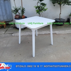 Bộ bàn ăn 4 ghế song tiện sơn trắng – Bàn chân tròn vuông 80cm – Nội Thất LHQ