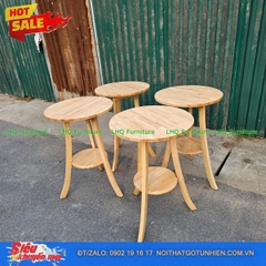 Bộ bàn 4 ghế Cabin mặt gỗ bàn 2 tầng tròn 60cm – Màu tự nhiên – Ghế mặt gỗ chắc chắn