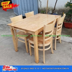 Bộ bàn ăn 4 ghế Cabin ghế mặt gỗ – Bàn gỗ cao su tự nhiên, thiết kế hiện đại